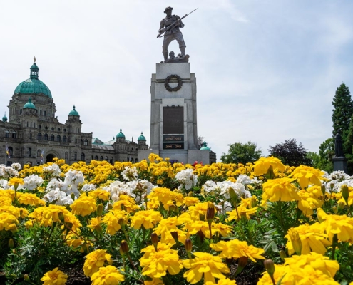 Parliament House with Statue and Flowers, Victoria, Canada